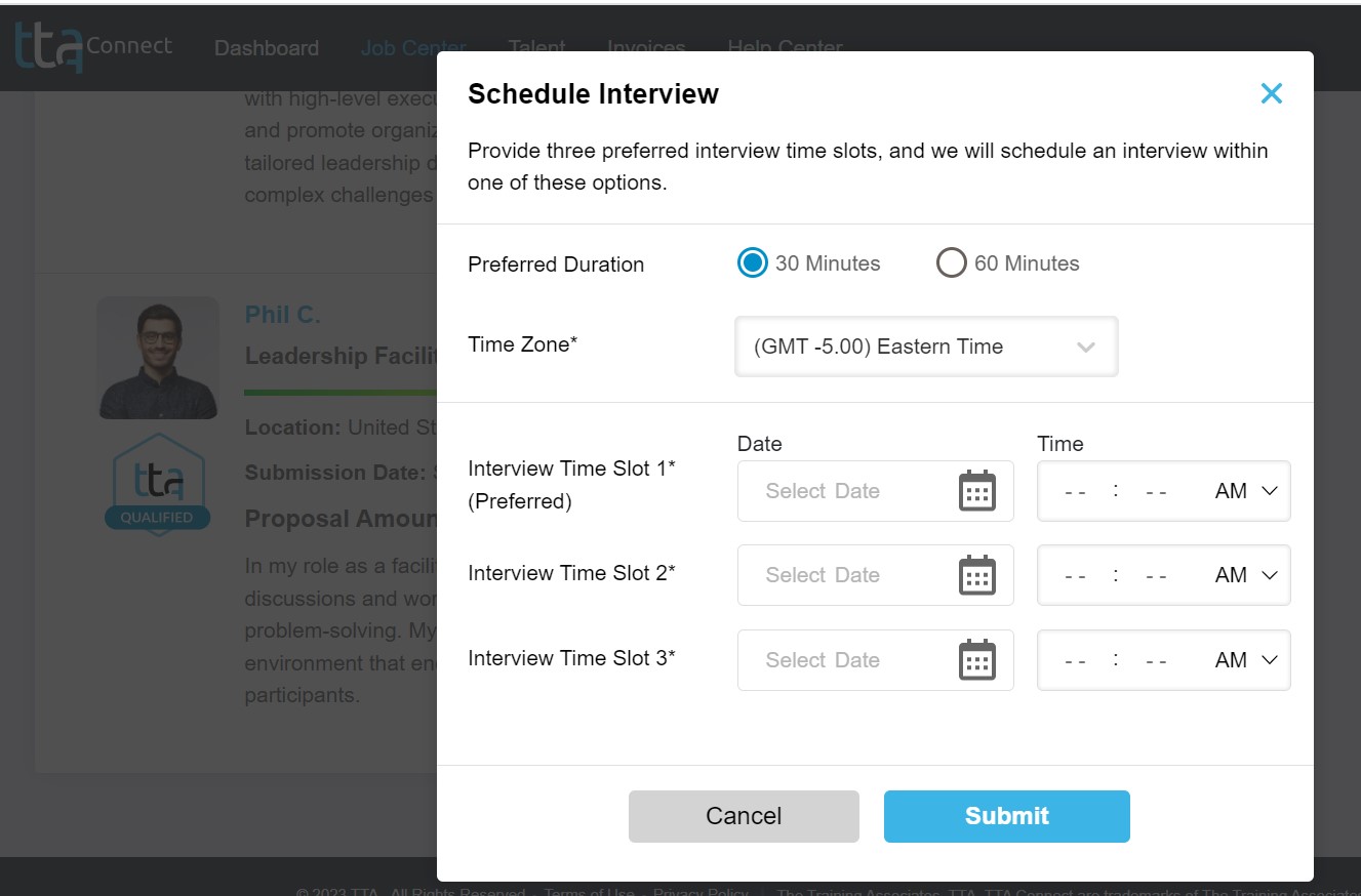 image of schedule interview form