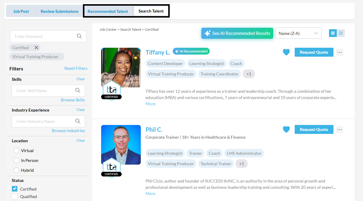 Talent Search Page