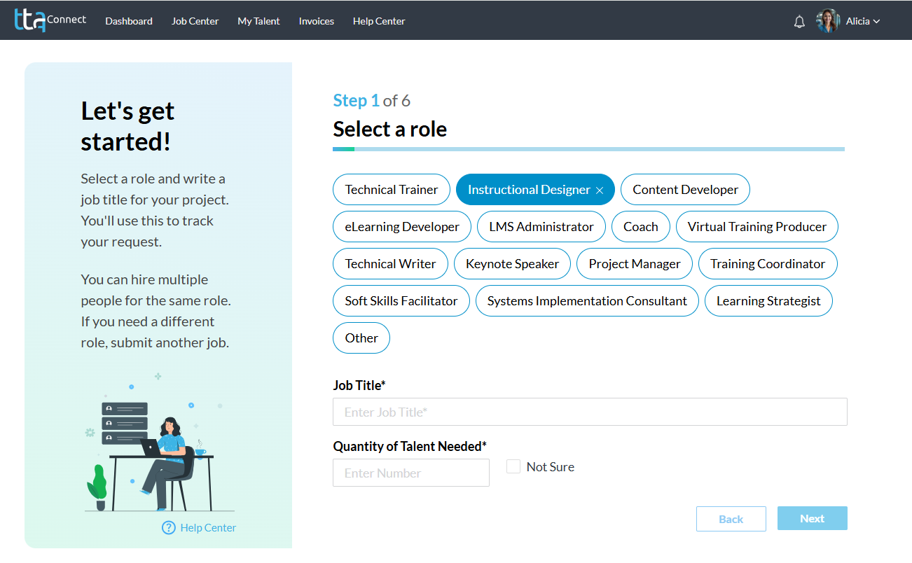 New Create a Job Form for TTA Connect