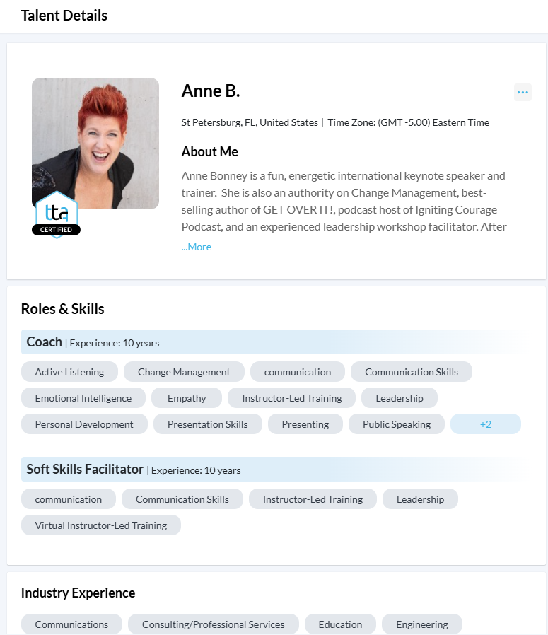 Talent profile view in search talent