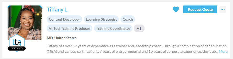 Favorites option on a talent profile