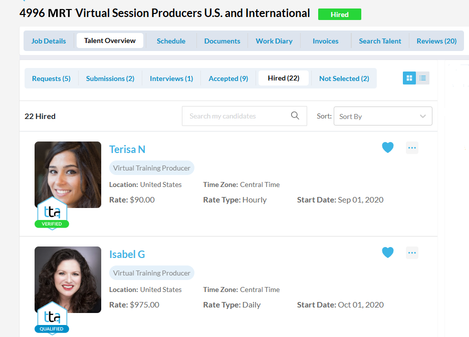 Hired Talent Page