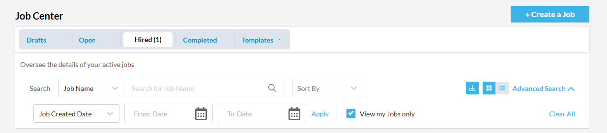 Hire Jobs - Search Criteria