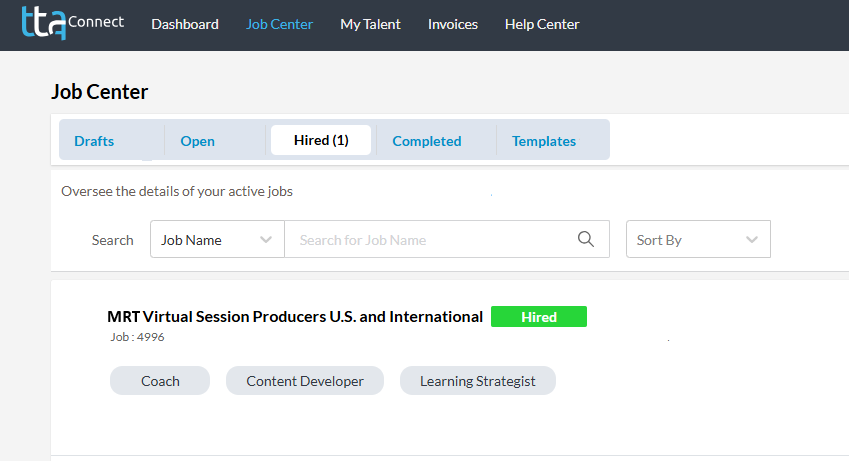Hired Jobs Page